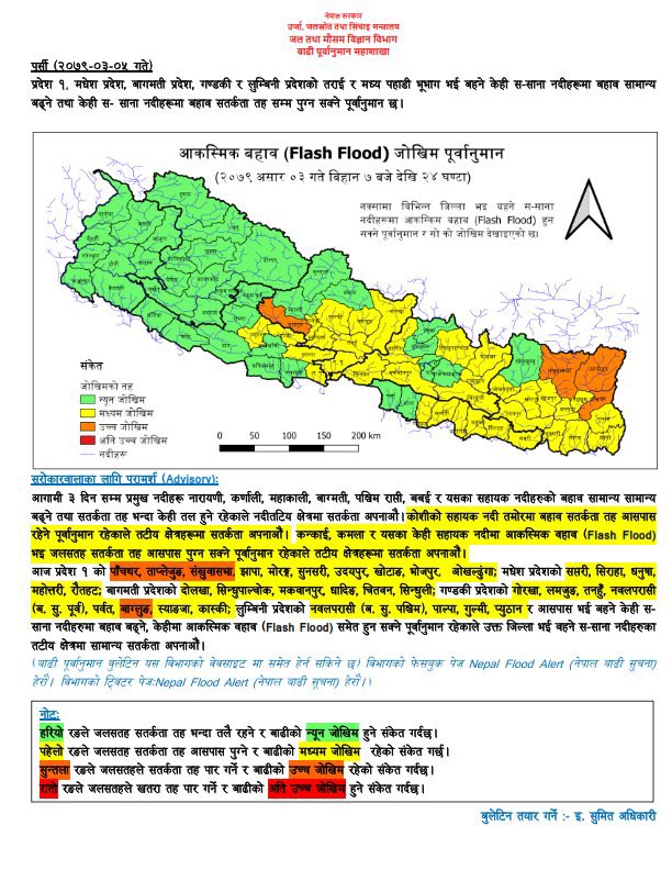 प्रदेश १, मधेश र गण्डकी प्रदेशका केही स्थानमा भारी वर्षाको सम्भावना