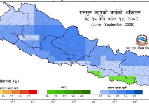 यो वर्षको मनसुनमा अाैषतभन्दा बढी पानी पर्ने संभावना ४५-६५ प्रतिशतसम्म