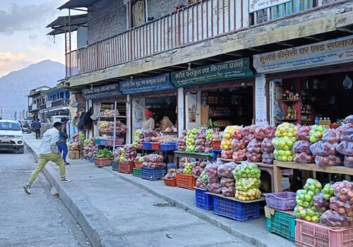 जाेमसाेम बजारमा पर्यटक पर्खेका मुस्ताङ्गी स्याउ बजार